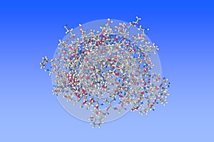 Heat-shock protein HSP 90a-NTD bound to adenine. Atoms are shown as spheres with photo