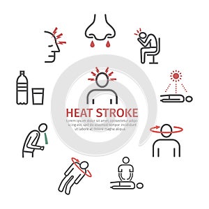 Heat stroke banner. Line icons set. Vector signs.
