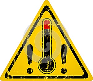 Heat warning sign with thermometer, grungy style vector