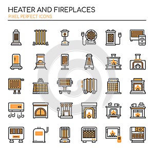 Heater and Fireplaces , Thin Line and Pixel Perfect Icons