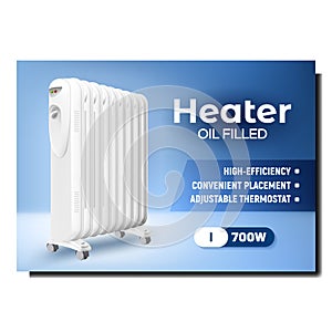 Heater Oil Filled Appliance Promo Banner Vector
