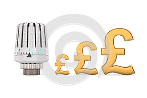 Heater thermostat and symbol british pound on white background. Isolated 3D illustration