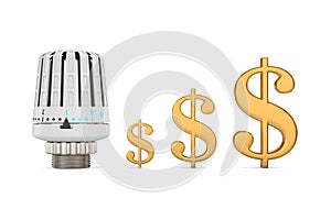 Heater thermostat and symbol dollar on white background. Isolated 3D illustration