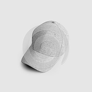 Heather gray baseball cap template, panama hat with sun visor, top view, for design presentation, advertising in an online store