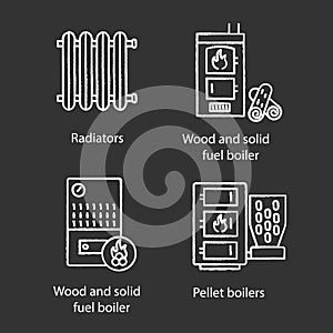 Heating chalk icons set