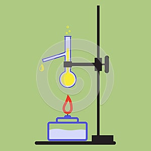 Heating of chemical tube by alcohol lamp. Chemical experience.