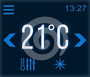 Heating control system. Application displaying temperature in house