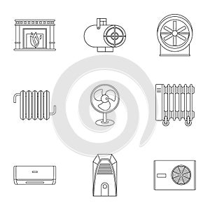 Heating convector icon set, outline style