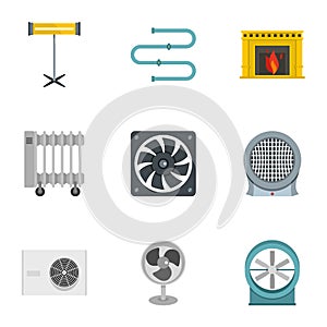 Heating cooling air icon set, flat style