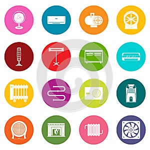 Heating cooling air icons many colors set