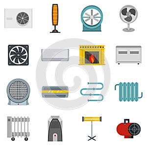 Heating cooling air icons set in flat style