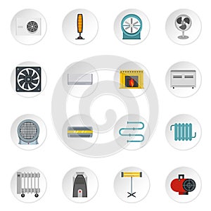 Heating cooling air icons set in flat style