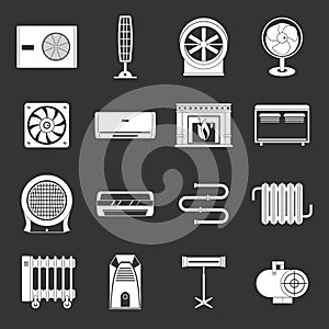 Heating cooling air icons set grey vector