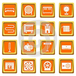 Heating cooling air icons set orange