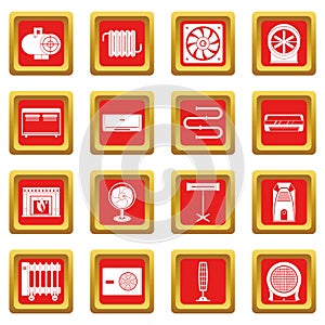 Heating cooling air icons set red