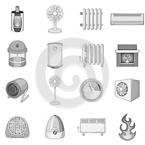 Heating cooling icons set monochrome