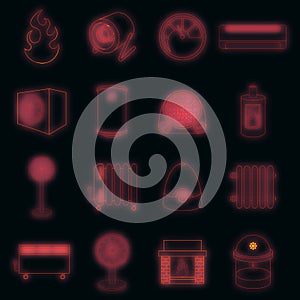 Heating cooling icons set vector neon