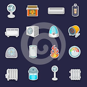Heating cooling icons set vector sticker