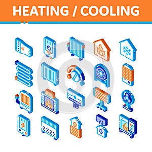 Heating And Cooling Isometric Vector Icons Set