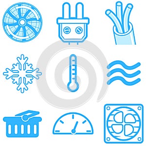 Heating and cooling line icons isolated illustration