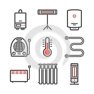 Heating and cooling line icons. Ventilation and conditioning vector illustration.