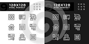 Heating and cooling linear icons set for dark, light mode