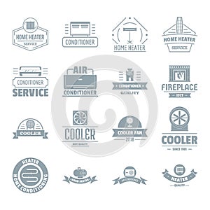 Heating cooling logo icons set, simple style