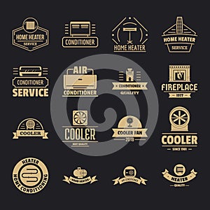 Heating cooling logo icons set, simple style