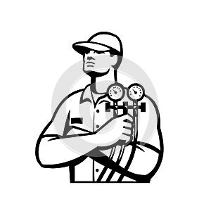 Heating and Cooling Refrigeration Technician Retro Black and White