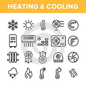 Heating And Cooling System Vector Linear Icons Set