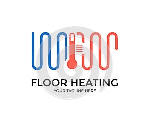 Heating floor system, Heat floor system for house logo design. Icon radiant heating floor. Pipe heating underfloor for home.