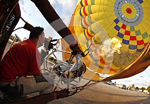 Heating hot air balloon before lift