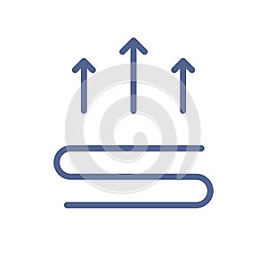 Heating icon with three straight arrows over heater element. Thermal energy control pictogram. Simple picto in lineart