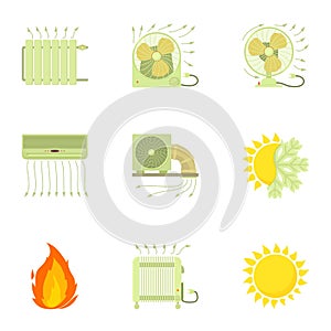 Heating icons set, cartoon style
