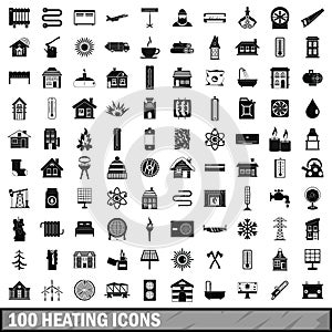 100 heating icons set, simple style