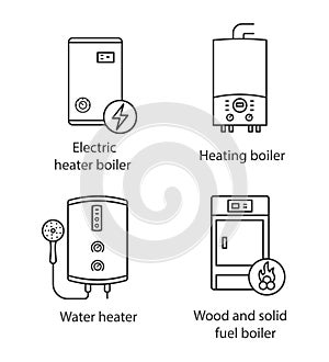 Heating linear icons set