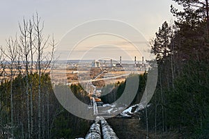 Heating main from a power plant in the valley