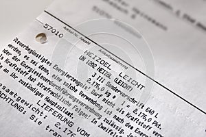 Heating oil bill, elevated view