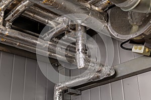 Heating pipe system in the warehouse of the enterprise. new technology pipe connection system