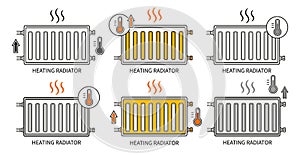 Heating radiator battery, home wall heater, central heat system, warm convector, electric panel for room line icon. Vector