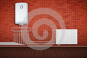 Heating radiator and boiler in room