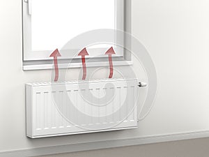 Heating radiator emitting hot air