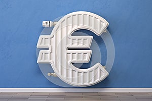 Heating radiator in form of euro sign.  Energy crisis, energy efficiency and rising heating costs in Europe concept