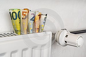 Heating radiator with thermostat and Euro currency