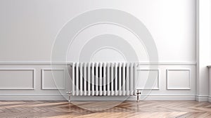 Heating radiator in a white room. Generative AI