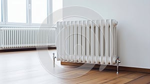 Heating radiator in a white room. Generative AI