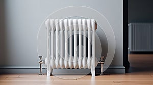 Heating radiator in a white room. Generative AI