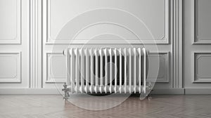 Heating radiator in a white room. Generative AI