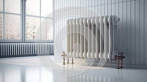 Heating radiator in a white room. Generative AI