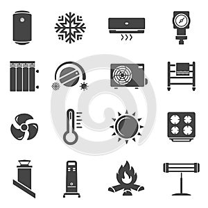 Heating system black glyph vector icons set